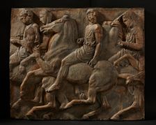 Cast of slab of riders from North frieze of Parthenon (figures 96-99, Slab XXXVI..., 19th century. Creator: Unknown