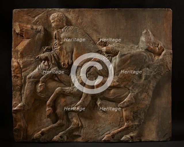 Cast of slab of riders from North frieze of Parthenon (figures 100-102, Slab XXXVII..., 1817-1850. Creator: Unknown.