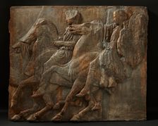 Cast of slab of riders from North frieze of Parthenon (figures 106-108, Slab XXXIX..., 19th century. Creator: Unknown