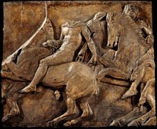 Cast of slab of riders from North frieze of Parthenon (figures 113-114, Slab XLI =Michaelis XXXVI). Creator: Unknown