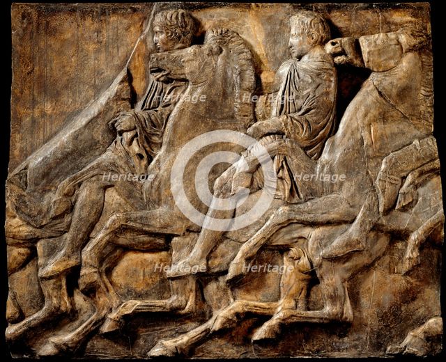 Cast of slab of riders from North frieze of Parthenon (figures 116-117, Slab XLII..., 19th century. Creator: Unknown.