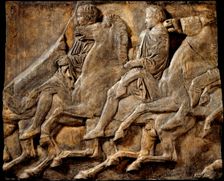 Cast of slab of riders from North frieze of Parthenon (figures 116-117, Slab XLII..., 19th century. Creator: Unknown