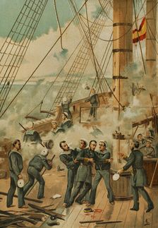 Casto Méndez Núñez wounded during the Battle of Callao, (May 1866), Spanish-South American War, 1881 Creator: Unknown