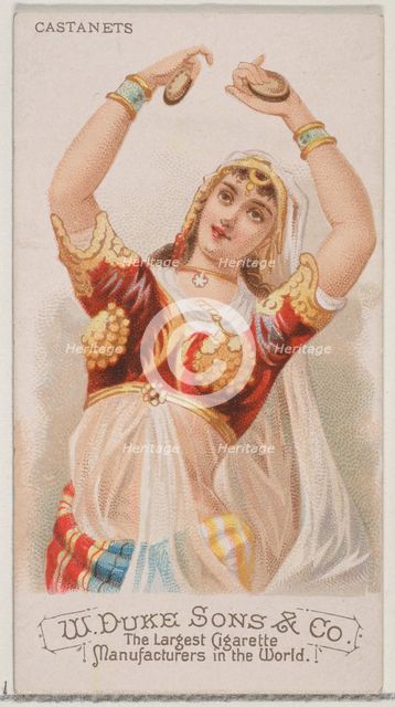 Castanets, from the Musical Instruments series (N82) for Duke brand cigarettes, 1888., 1888. Creator: Schumacher & Ettlinger.