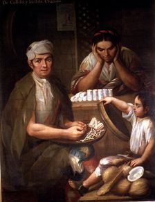 Castas, from castizo and mestiza: chamizo (Mixed races in Spanish America). Family around the fat…