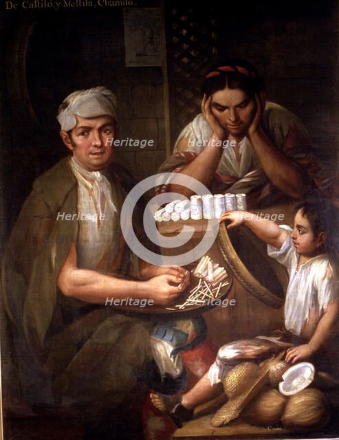 Castas, from castizo and mestiza: chamizo (Mixed races in Spanish America). Family around the fat…