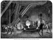 Casting the cylinder of the Britannia Press at the Bank Quay Foundry, Warrington 1851. Creator: Unknown