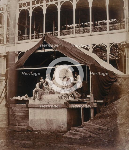 'Casting the Sphinx at the South Transept', Crystal Palace, Sydenham, 1852-1854. Creator: Philip Henry Delamotte.