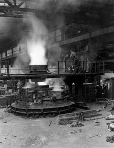 Casting a pole magnet, the Edgar Allen Steel Co, Sheffield, South Yorkshire, 1963. Creator: Michael Walters