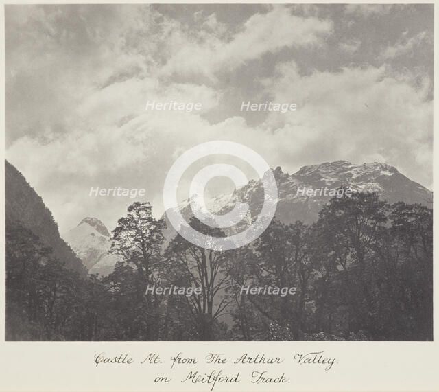 Castle Mountain from the Arthur Valley, on Milford Track, 1920s. Creator: Harry Moult.