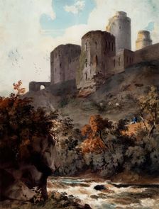 Castle above a Torrent, c1830. Creator: Cornelius Varley