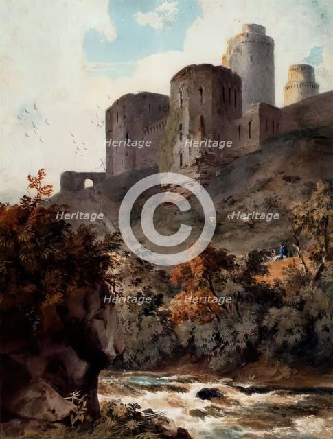 Castle above a Torrent, c1830. Creator: Cornelius Varley.