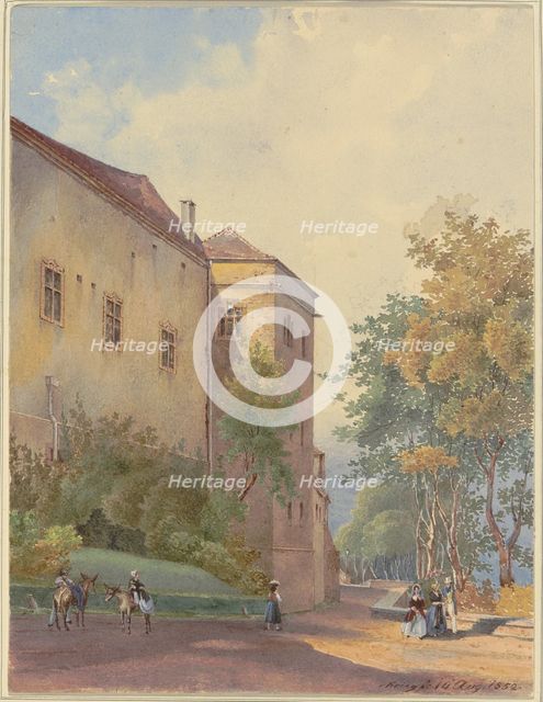 Castle corner with strollers, 1852. Creator: Georg von Krieg.