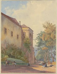 Castle corner with strollers, 1852. Creator: Georg von Krieg