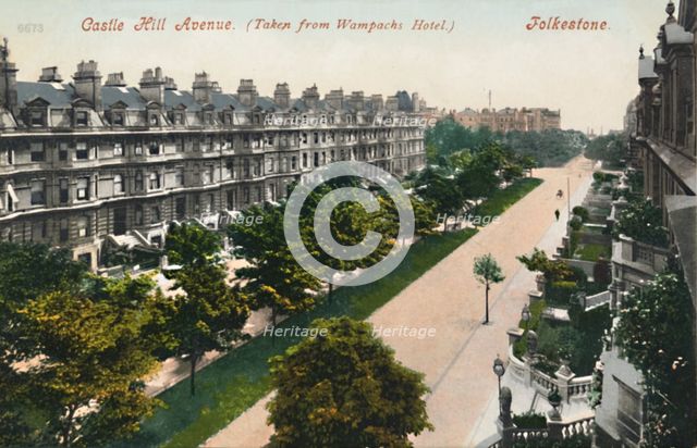 'Castle Hill Avenue. (Taken from Wampachs Hotel). Folkestone', late 19th-early 20th century. Artist: Unknown.