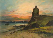 Castle Ruins on a Cliff Edge, 1851. Creator: Samuel Bough