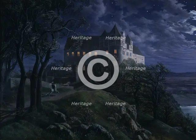 Castle Scharfenberg at Night, 1827. Artist: Oehme, Ernst Ferdinand (1797-1855)