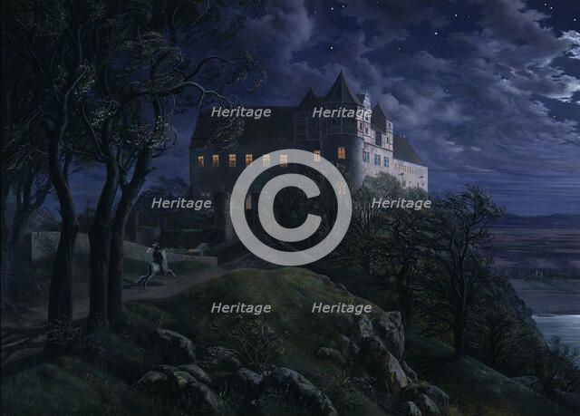 Castle Scharfenberg at Night, 1827. Artist: Oehme, Ernst Ferdinand (1797-1855)