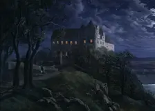 Castle Scharfenberg at Night, 1827. Artist: Oehme, Ernst Ferdinand (1797-1855)