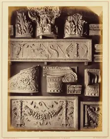 Casts of frieze from temple of Neptune, Capitol, quadriga of Vatican, capital from..., 1876. Creator: Bedford Lemere and Company