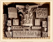 Casts of Roman capital, possibly from Pantheon, late Roman frieze and other fragments, 1876. Creator: Bedford Lemere and Company