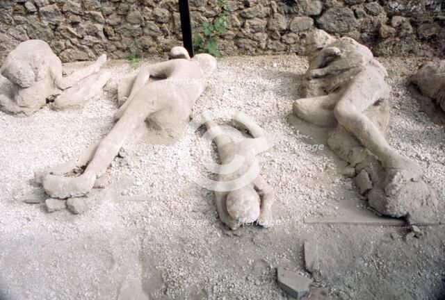 Casts of victims of eruption of Vesuvius in AD79, Pompeii, Italy, c20th century. Creator: Unknown.
