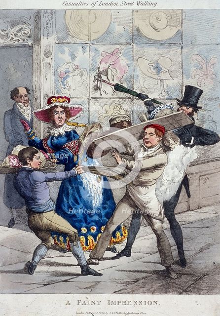 'Casualties of London street walking; a faint impression', London, 1826. Artist: Anon