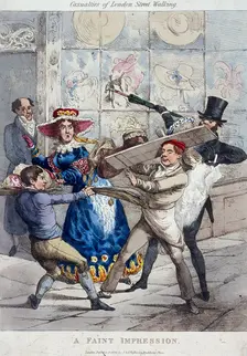 Casualties of London street walking; a faint impression London, 1826. Artist: Anon