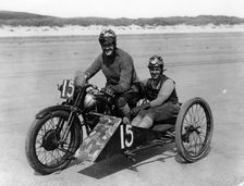 CE Edwards on a Brough Superior, Pendine Sands, Carmarthenshire, Wales, (c1920s?)