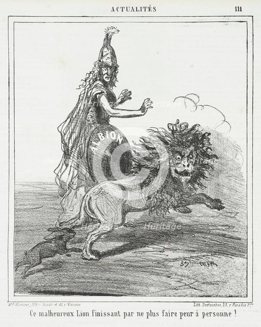 Ce malheureux lion finissant par ne plus faire peur à personne!, 1864. Creator: Cham.