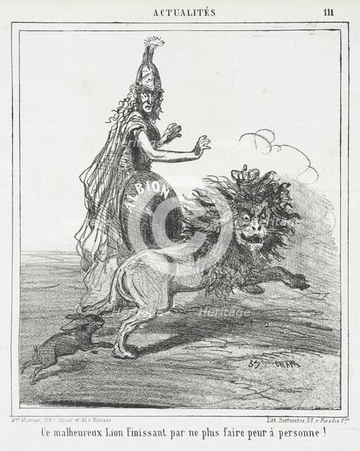 Ce malheureux lion finissant par ne plus faire peur à personne!, 1864. Creator: Cham.