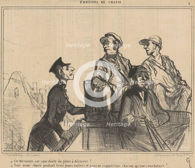 Ce messieurs ont ... du gibier a déclarer? ..., 19th century. Creator: Honore Daumier.