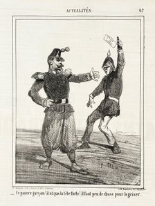 Ce pauvre garçon! Il n'a pas la tête forte! Il faut peu de chose pour le griser. 1864. Creator: Cham