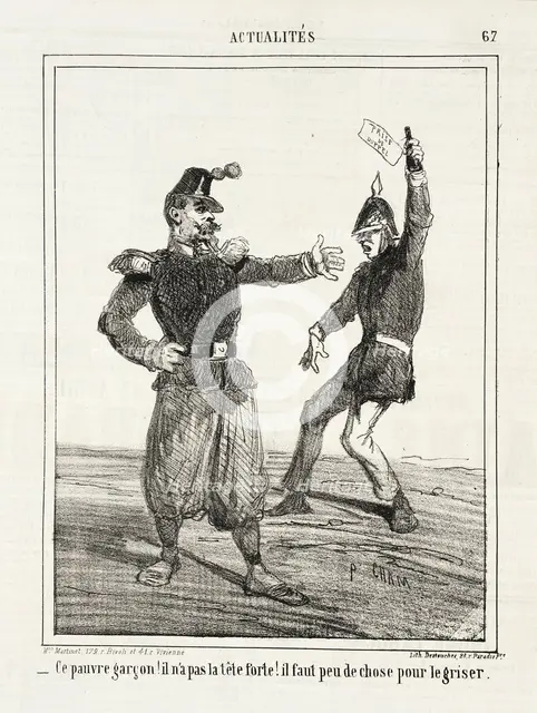 Ce pauvre garçon! Il n'a pas la tête forte! Il faut peu de chose pour le griser. 1864. Creator: Cham.