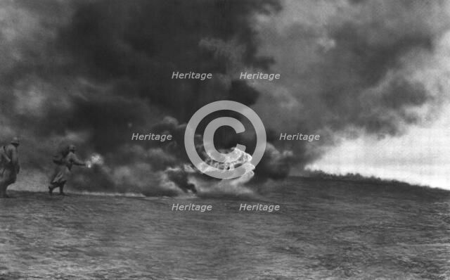'Ce que L'ennemi a Voulu; La <<Guerre du Feu>>: une attaque a l'aide de Lance-Flammes', 1917. Creator: Unknown.