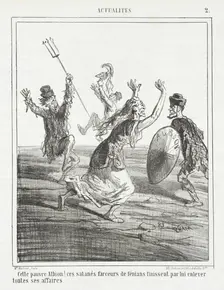 Cette pauvre Albion! Ces satanés farceurs de fénians finissent par lui enlever toutes..., 1866. Creator: Cham