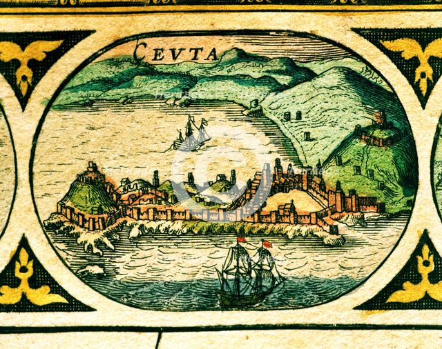 Ceuta, colored engraving from the book 'Le Theatre du monde' or 'Nouvel Atlas', 1645, created, pr…