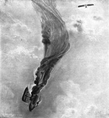 'Ceux de l'air et ceux de la route; Un Aviatik, abattu par Garros 1er avril 1915, desend..., 1915. Creator: Matignon