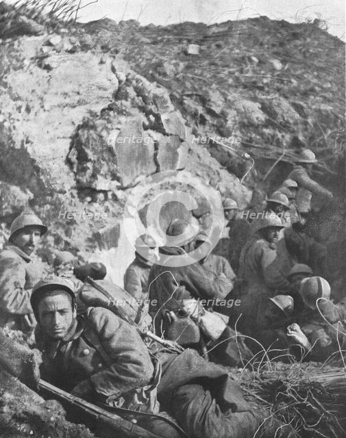 'Ceux qui ont repris Douaumont; soldats du regiment colonial du Maroc occupant les fosses...', 1916. Creator: Unknown.
