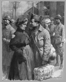 'Ceux qui y retournent. "Allons, maman, t'en fais pas ! " 1916. Creator: Louis Remy Sabattier