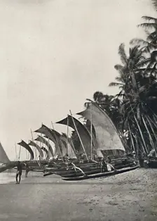 Ceylonesische Seefischerboote mit Ausleger 1926