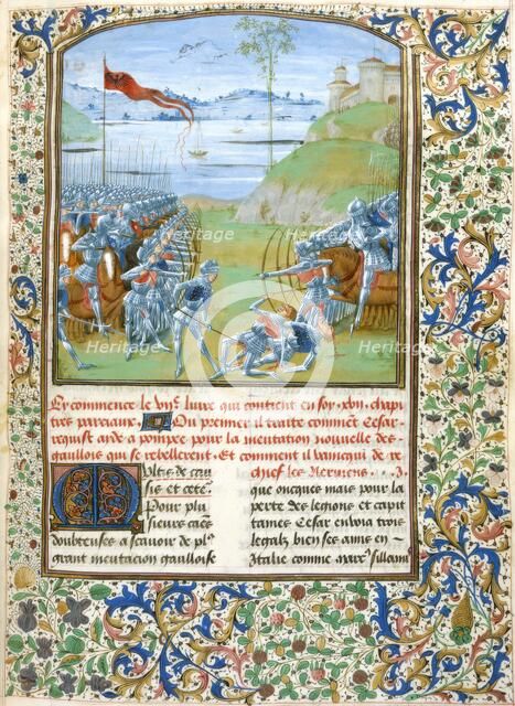 Ceasar and Pompey fighting the Gauls (Book 7), 1473-1476.  Creator: Master of the London Wavrin.