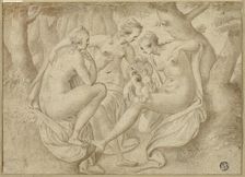 Cecrops Daughters Uncover Erichthonius (recto); A Battle Scene (verso), 1577/78 (recto). Creator: Anthonie van Montfoort Blocklandt