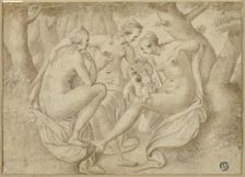 Cecrops Daughters Uncover Erichthonius (recto); A Battle Scene (verso), 1577/78 (recto). Creator: Anthonie van Montfoort Blocklandt