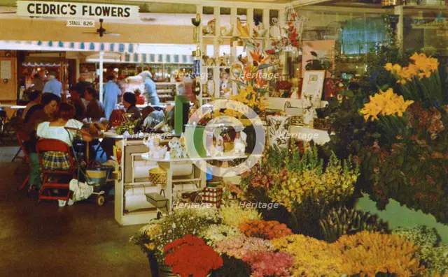 Cedric's Flowers, stall in the original farmers' market, Hollywood, California, USA, 1953. Artist: Unknown