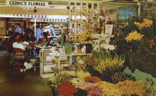 Cedric's Flowers, stall in the original farmers market, Hollywood, California, USA, 1953