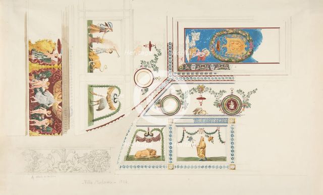 Ceiling, Cove, and Wall Decorations of the "Giulio Romano" Room, Villa Madama, 1824. Creator: Anon.