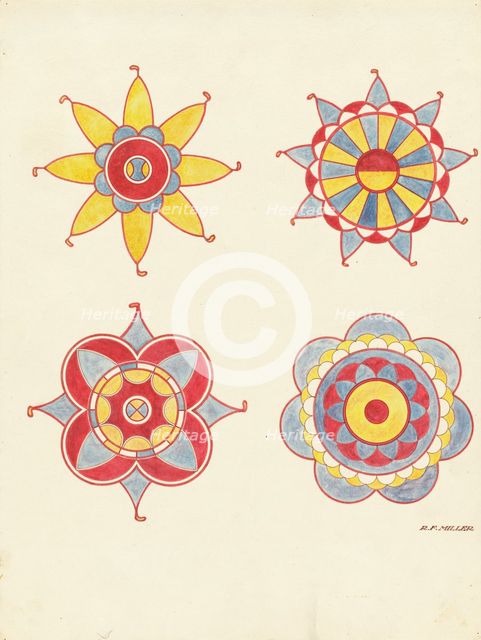 Ceiling Decoration, Detail of (From a Restoration), c. 1940. Creator: Randolph F Miller.