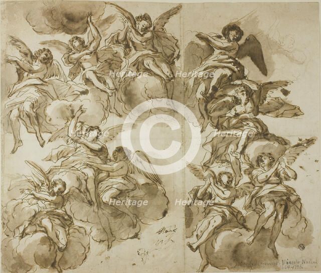 Ceiling Design: Angels (recto); Sketches of Angels (verso), n.d. Creator: Giuseppe Nicola Nasini.