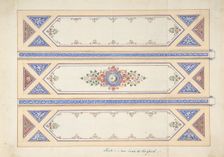 Ceiling Design with Three Panels Divided by Beams, 19th century. Creator: Anon